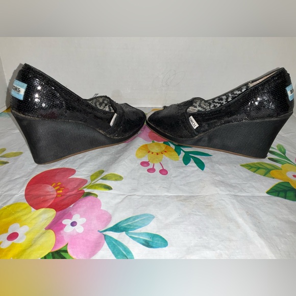Toms Black Sequined Wedges - Picture 5 of 8